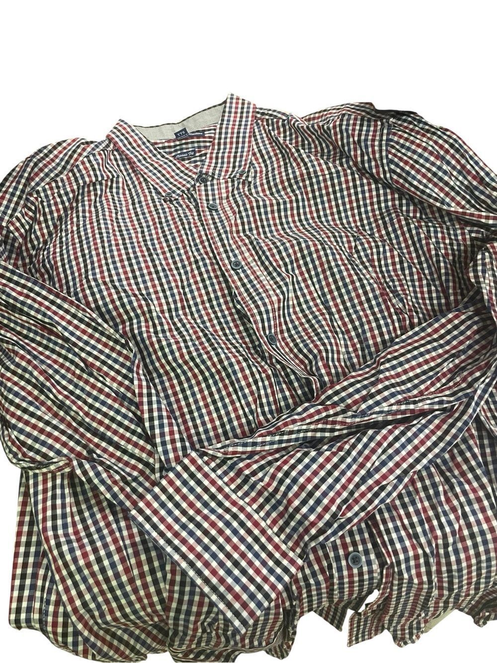 Report Collection Classic Checkered Button-Up Shirt - Red Navy White XXL